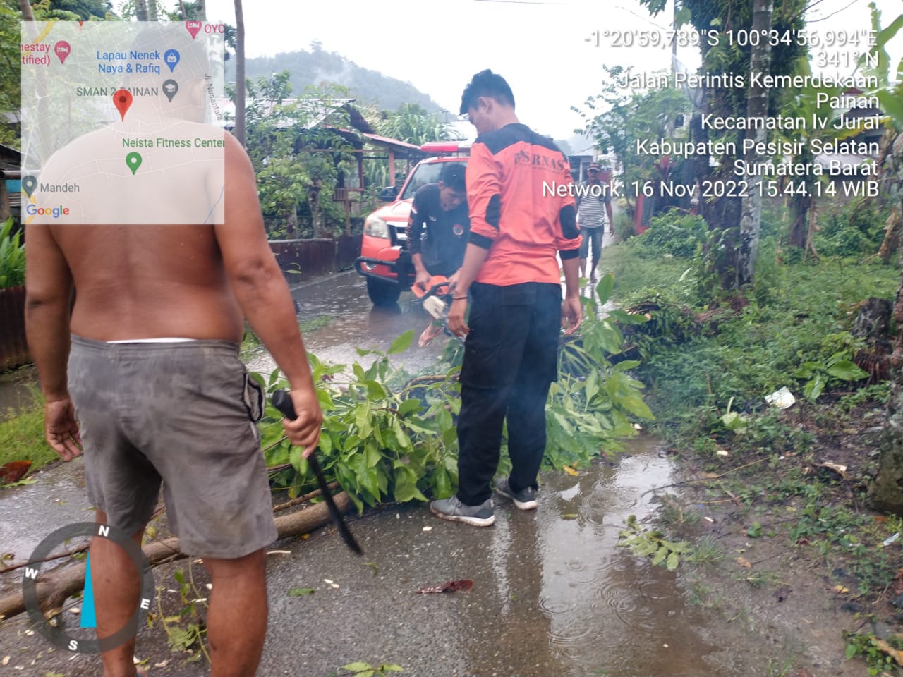 pohon tumbang terjadi di Painan timur kampung tangah kec IV jurai
